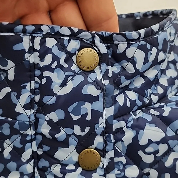 Talbots Quilted Blue Abstract Leopard Diamond Print Vest Size Large Petites - Picture 11 of 16